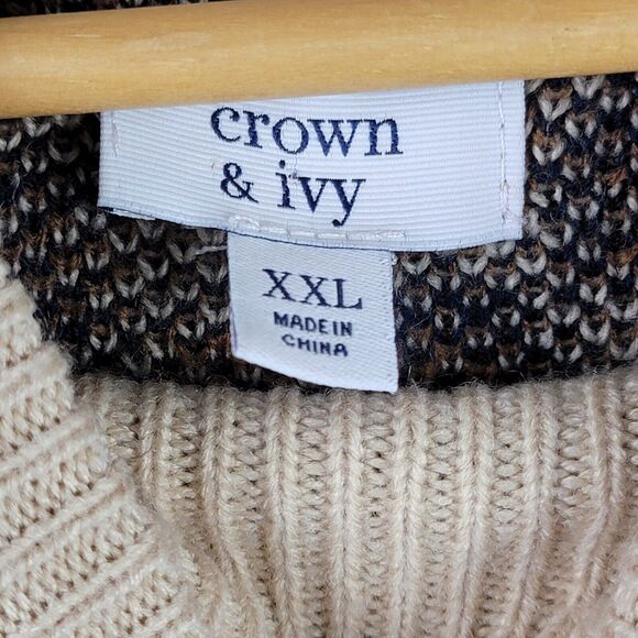 Crown & Ivory Sweater Size 2X Pullover Hi Low Hem Hi Neck Oversize Animal Print - Picture 6 of 10